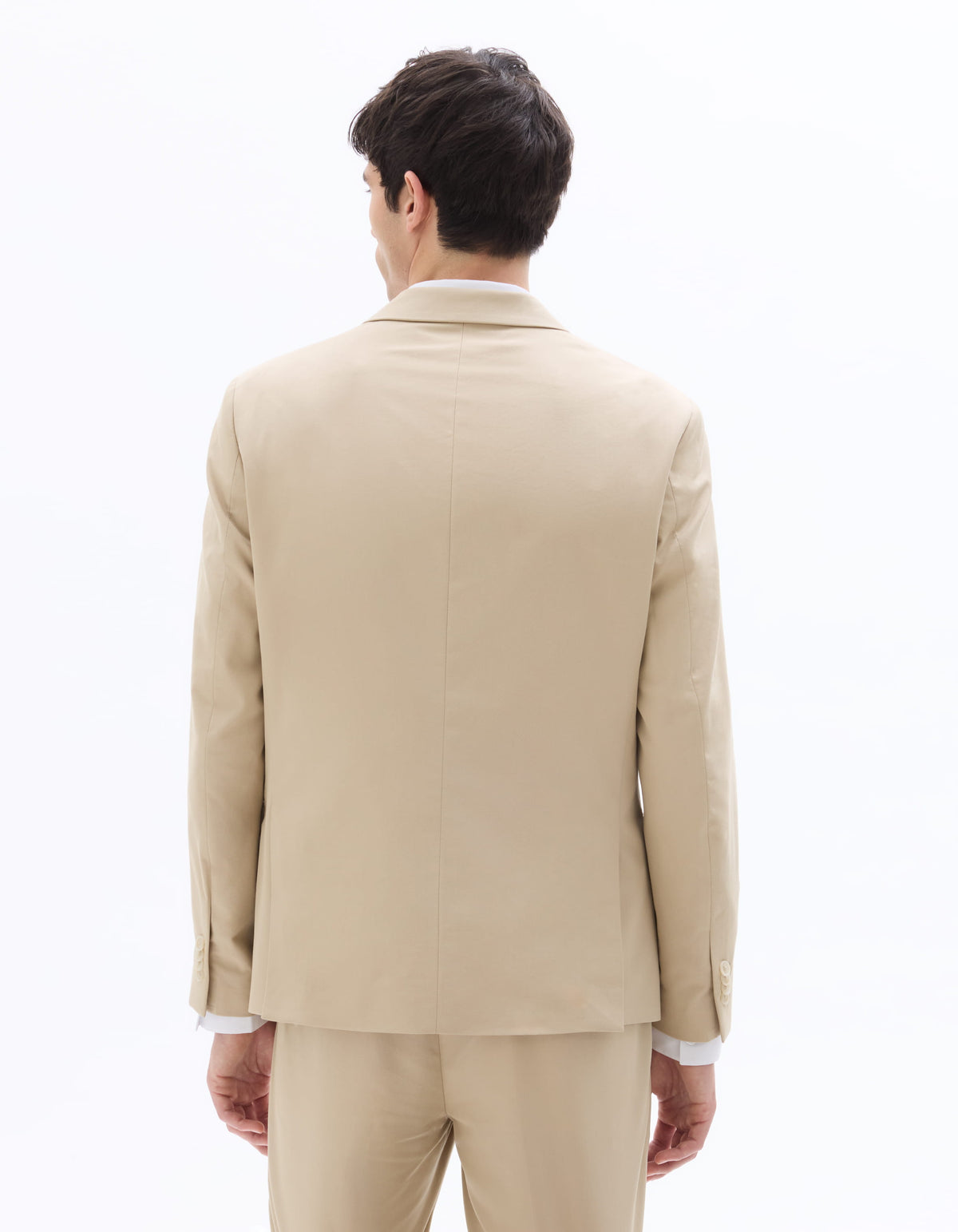 Slim Fit Cotton Lapel Collar Blazer - Beige