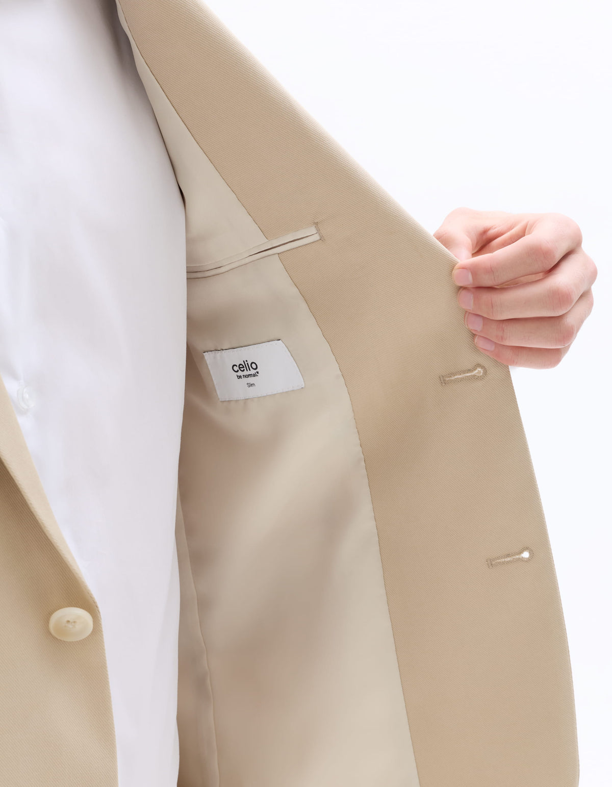 Slim Fit Cotton Lapel Collar Blazer - Beige