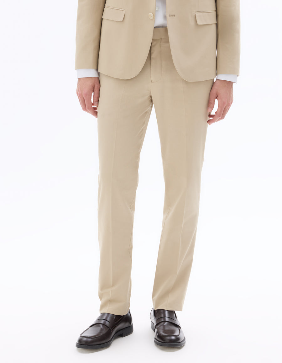 Slim Fit Cotton Formal Trousers - Beige