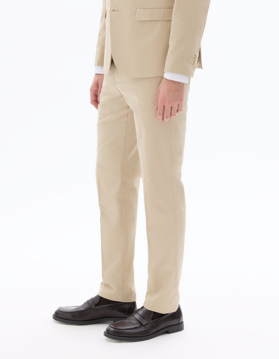 Slim Fit Cotton Formal Trousers - Beige