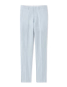 Slim Fit Cotton Linen Checked Formal Trousers - Light Blue