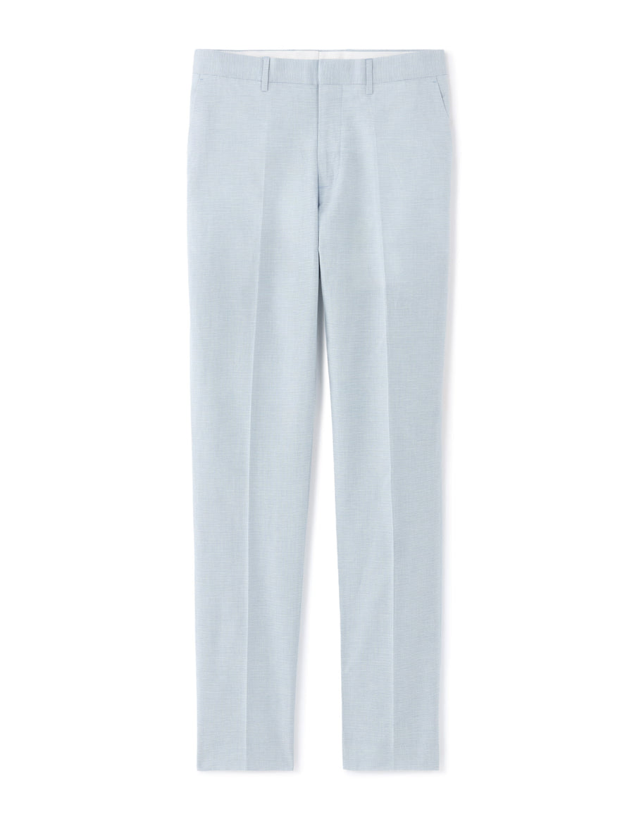 Slim Fit Cotton Linen Checked Formal Trousers - Light Blue