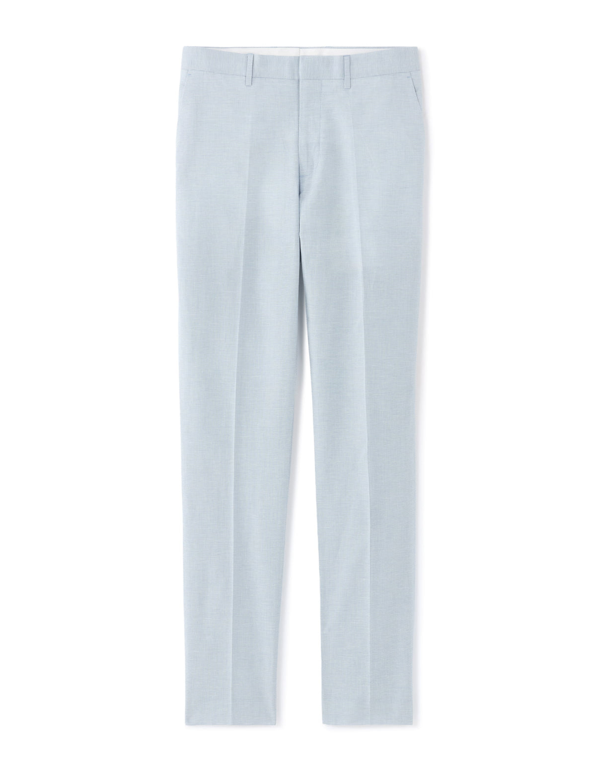 Slim Fit Cotton Linen Checked Formal Trousers - Light Blue
