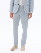 Slim Fit Cotton Linen Checked Formal Trousers - Light Blue