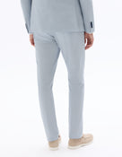 Slim Fit Cotton Linen Checked Formal Trousers - Light Blue