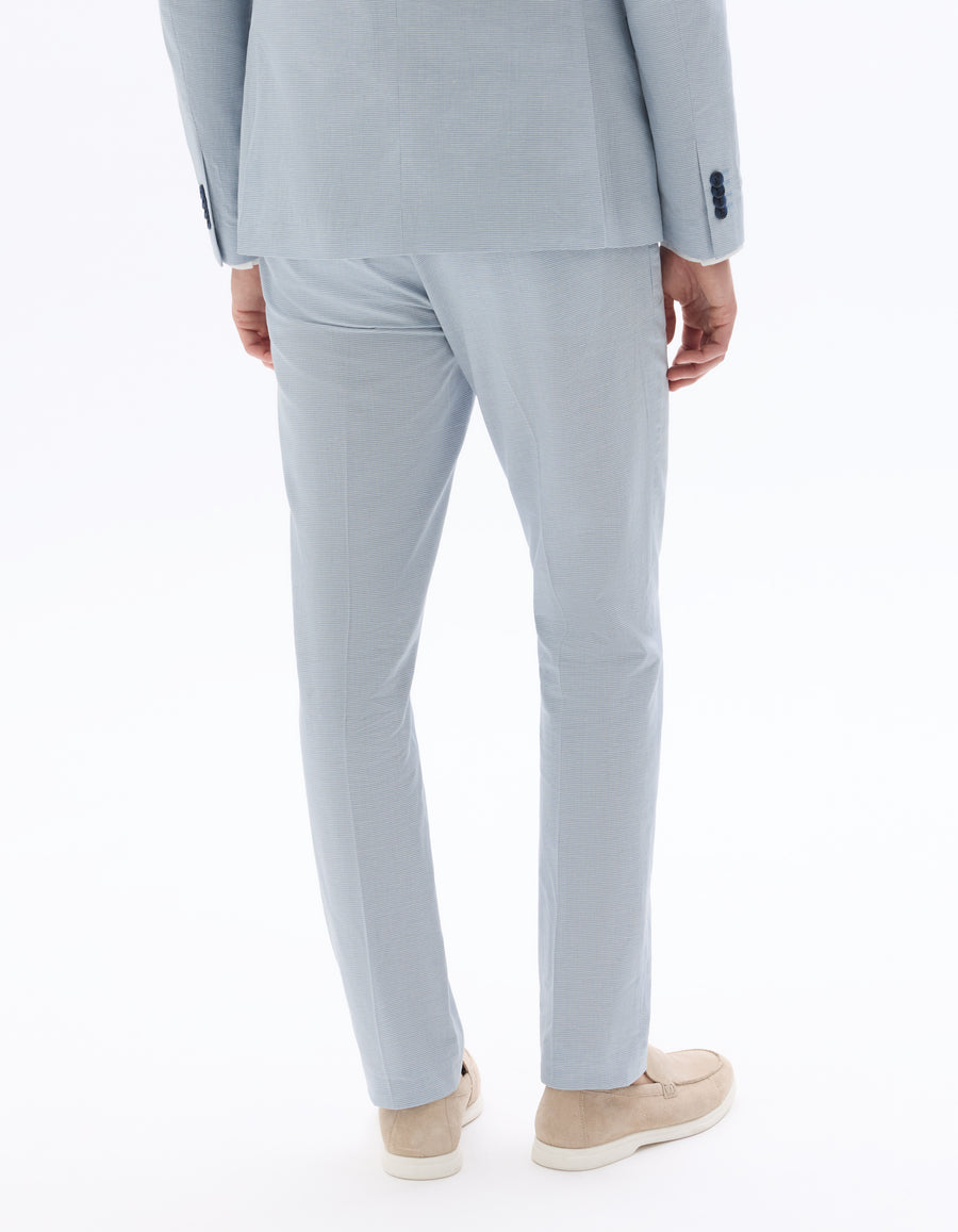 Slim Fit Cotton Linen Checked Formal Trousers - Light Blue
