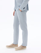 Slim Fit Cotton Linen Checked Formal Trousers - Light Blue