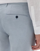 Slim Fit Cotton Linen Checked Formal Trousers - Light Blue