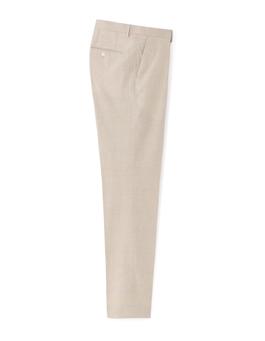 Slim Fit Cotton Linen Checked Formal Trousers - Beige