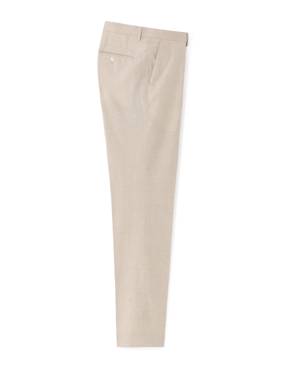 Slim Fit Cotton Linen Checked Formal Trousers - Beige