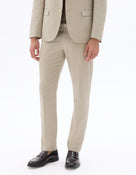 Slim Fit Cotton Linen Checked Formal Trousers - Beige