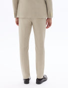 Slim Fit Cotton Linen Checked Formal Trousers - Beige