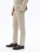Slim Fit Cotton Linen Checked Formal Trousers - Beige