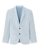 Slim Fit Cotton Linen Checked Blazer - Blue