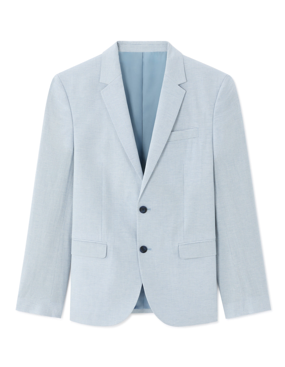 Slim Fit Cotton Linen Checked Blazer - Blue