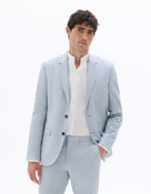 Slim Fit Cotton Linen Checked Blazer - Blue
