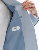 Slim Fit Cotton Linen Checked Blazer - Blue