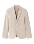 Slim Fit Cotton Linen Checked Blazer - Beige