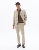 Slim Fit Cotton Linen Checked Blazer - Beige