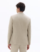 Slim Fit Cotton Linen Checked Blazer - Beige