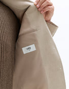 Slim Fit Cotton Linen Checked Blazer - Beige