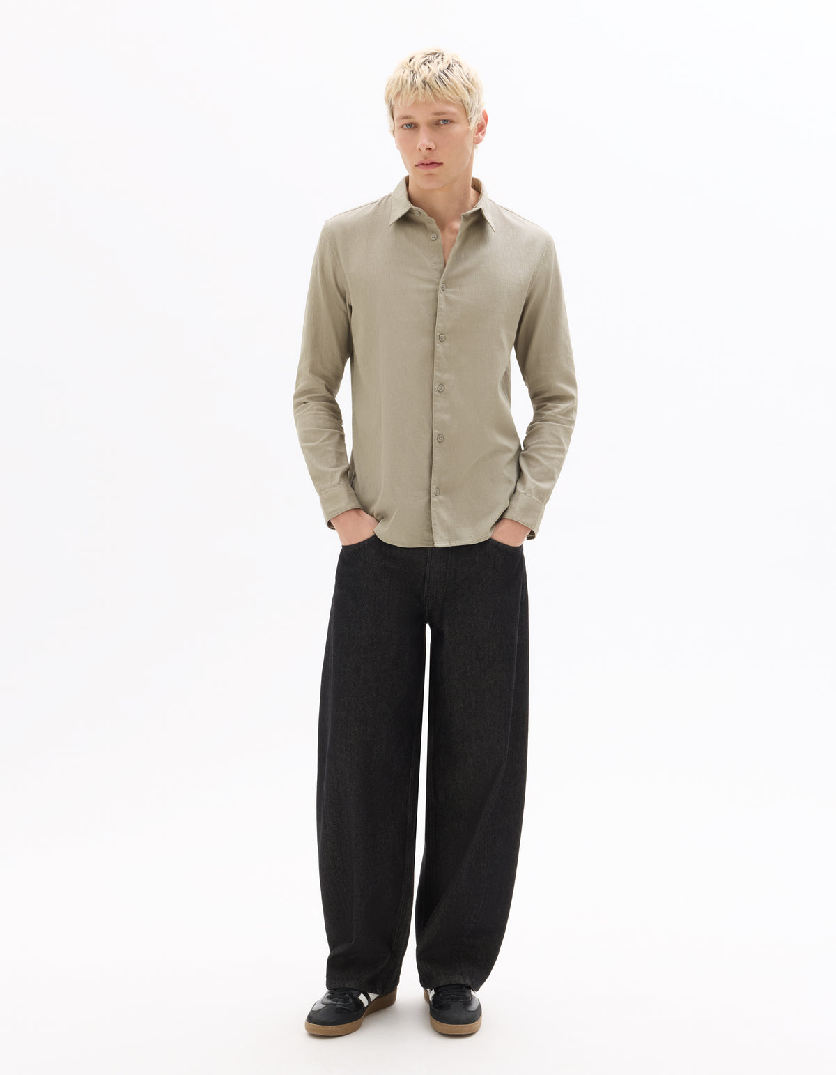 Regular Fit 100% Cotton Dobby Spread Collar Shirt - Grey