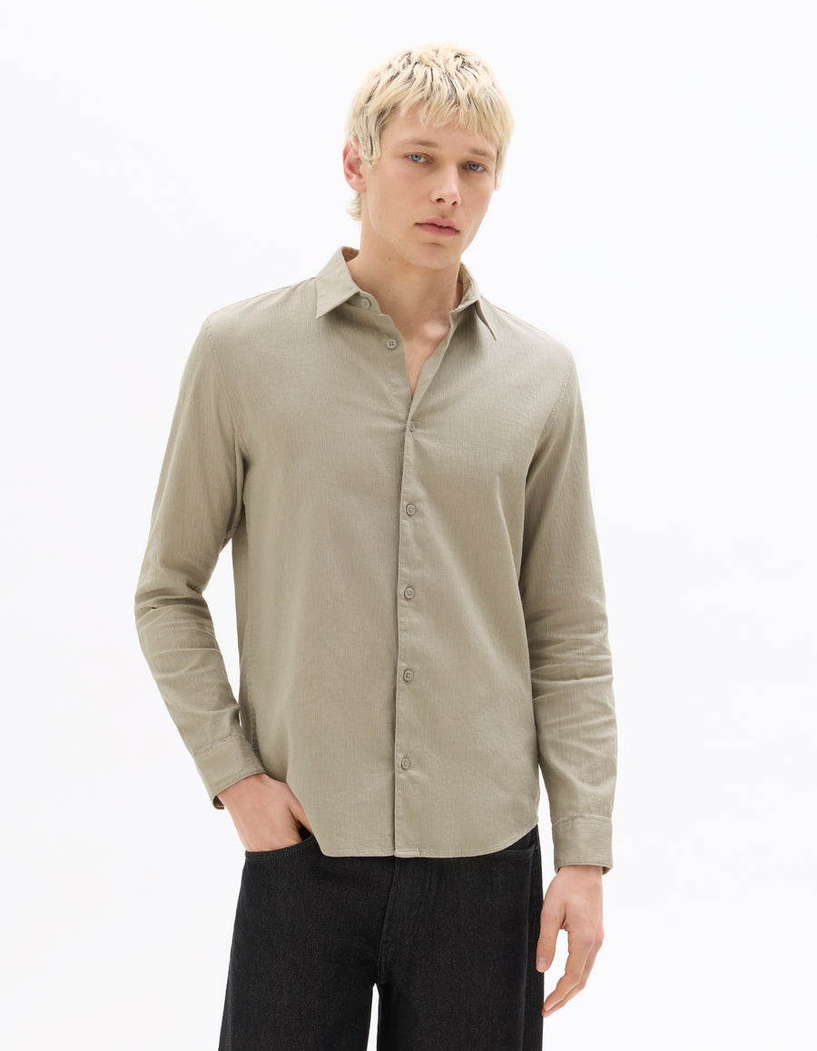 Regular Fit 100% Cotton Dobby Spread Collar Shirt - Grey