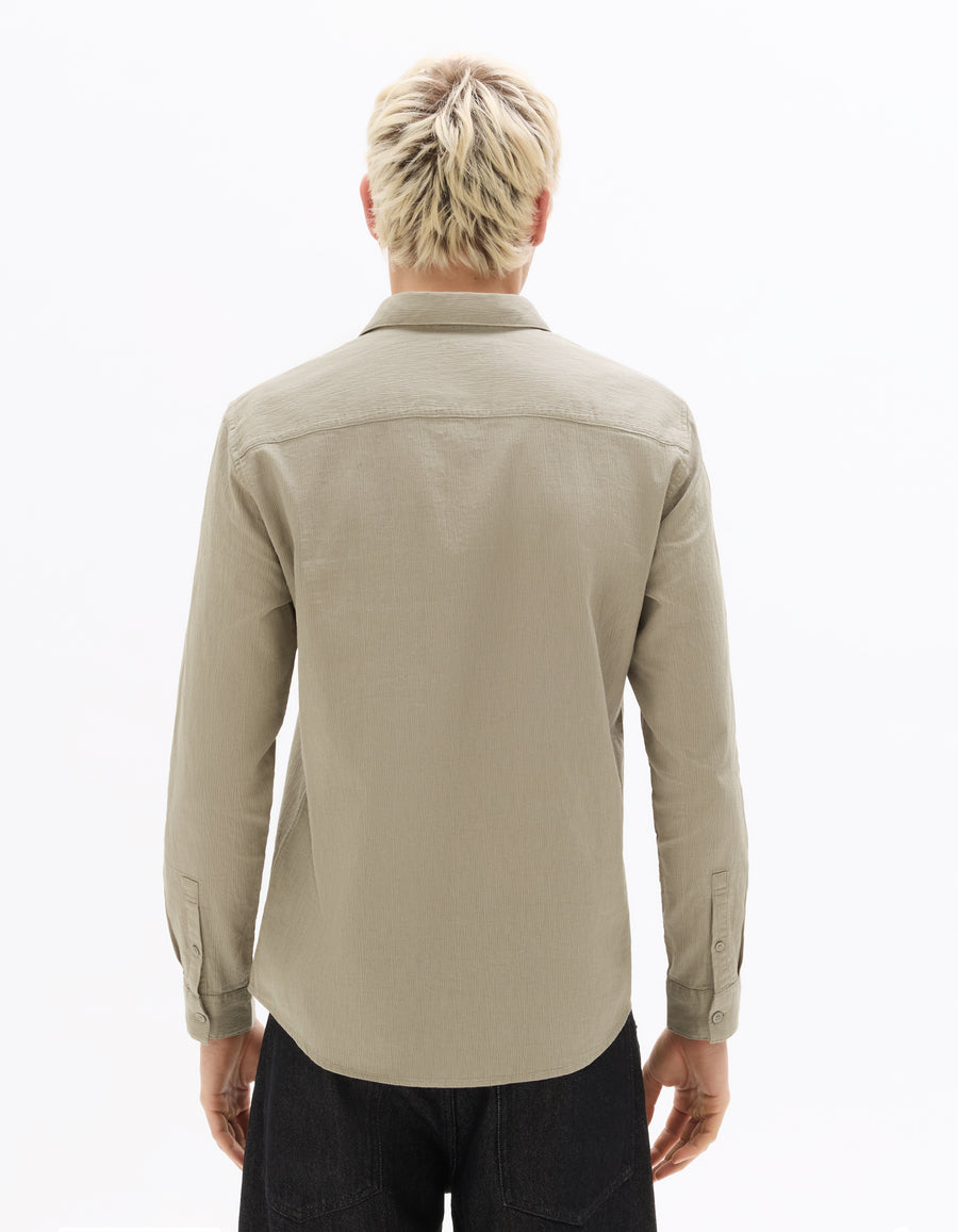 Regular Fit 100% Cotton Dobby Spread Collar Shirt - Grey