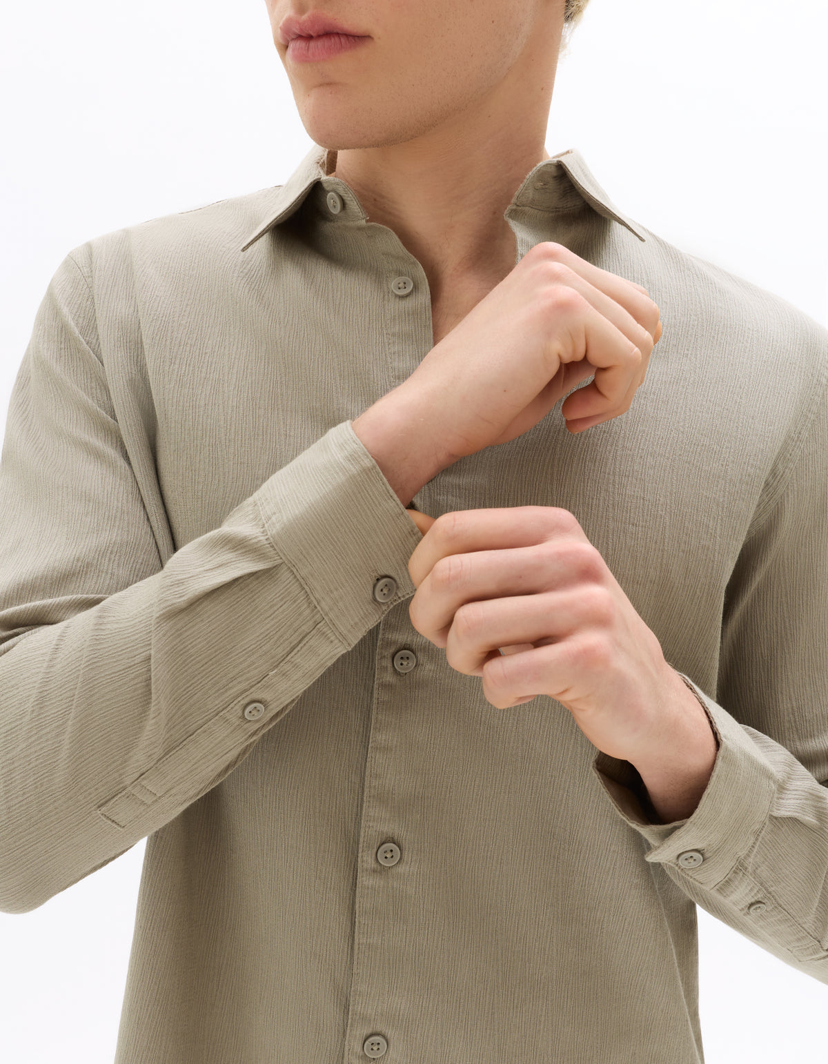 Regular Fit 100% Cotton Dobby Spread Collar Shirt - Grey