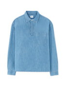 Boxy Fit 100% Cotton Twill Spread Collar Shirt - Blue