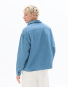 Boxy Fit 100% Cotton Twill Spread Collar Shirt - Blue