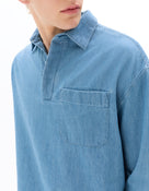 Boxy Fit 100% Cotton Twill Spread Collar Shirt - Blue