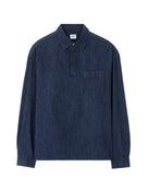 Boxy Fit 100% Cotton Twill Spread Collar Shirt - Navy Blue