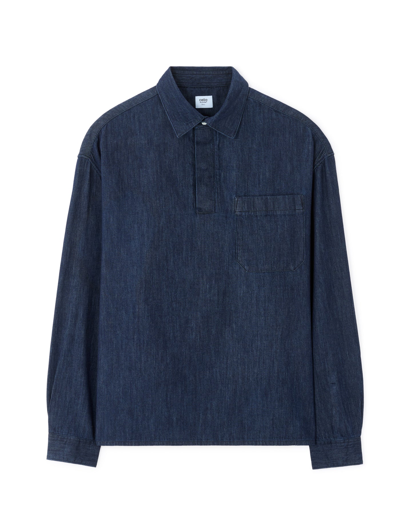 Boxy Fit 100% Cotton Twill Spread Collar Shirt - Navy Blue