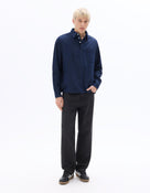 Boxy Fit 100% Cotton Twill Spread Collar Shirt - Navy Blue