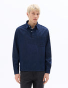 Boxy Fit 100% Cotton Twill Spread Collar Shirt - Navy Blue