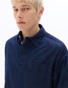 Boxy Fit 100% Cotton Twill Spread Collar Shirt - Navy Blue