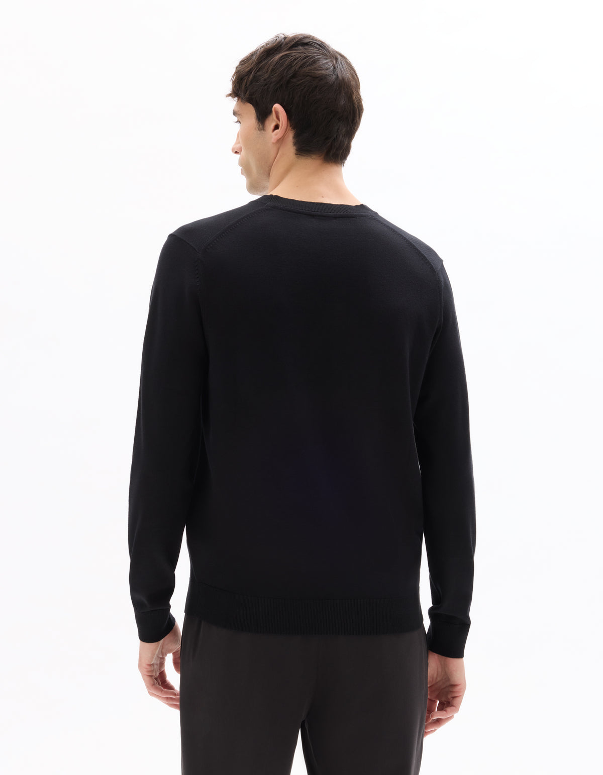 Regular Fit Poly Viscose Solid Crew Neck Sweaters - Black