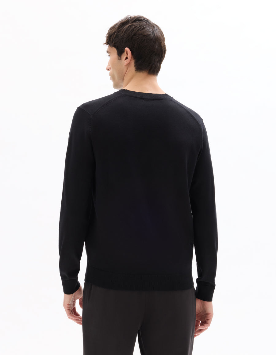 Regular Fit Poly Viscose Solid Crew Neck Sweaters - Black