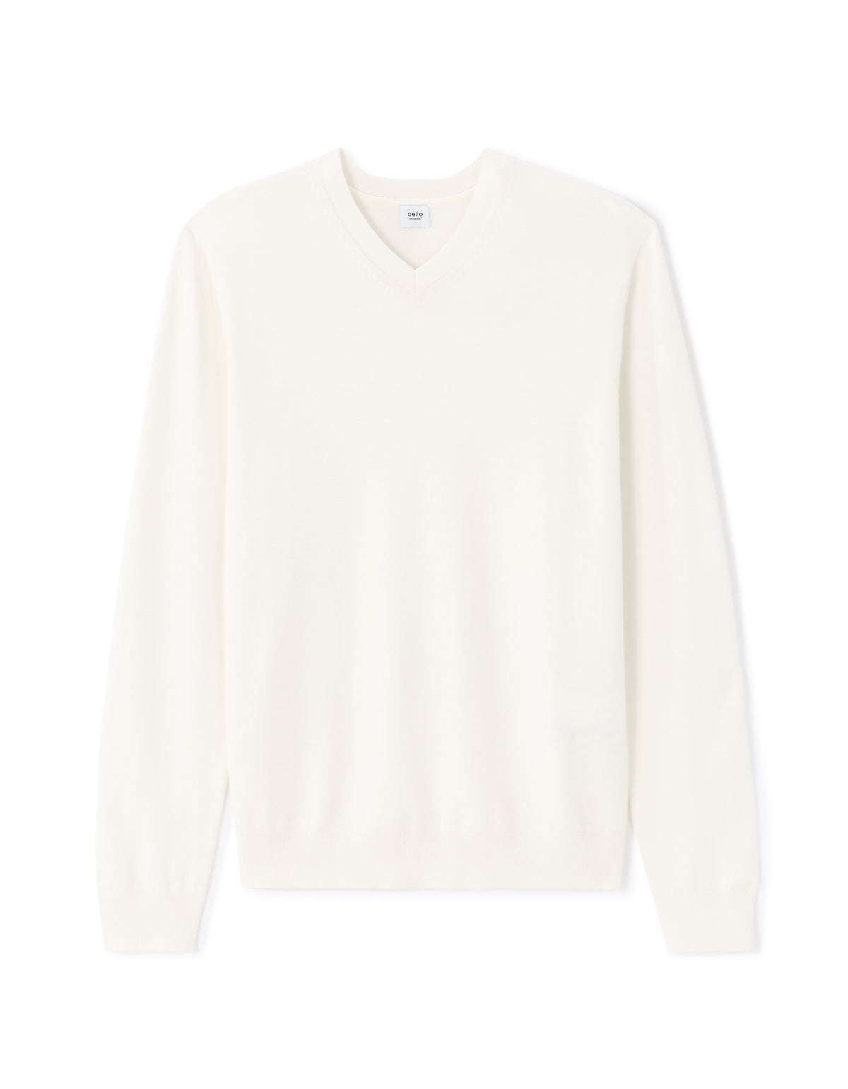 Regular Fit Poly Viscose Solid V Neck Sweaters - Off White