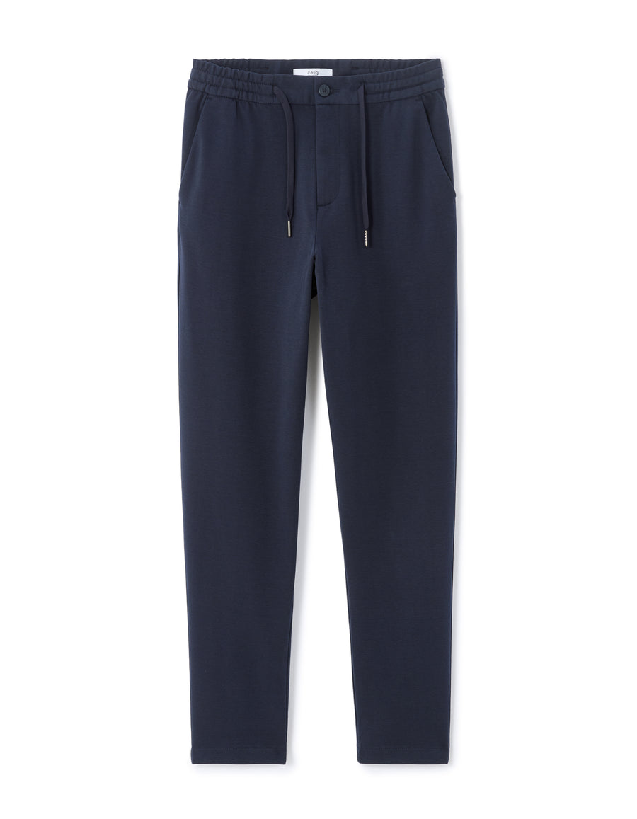 Slim Fit Polyester Trousers - Navy Blue
