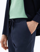 Slim Fit Polyester Trousers - Navy Blue