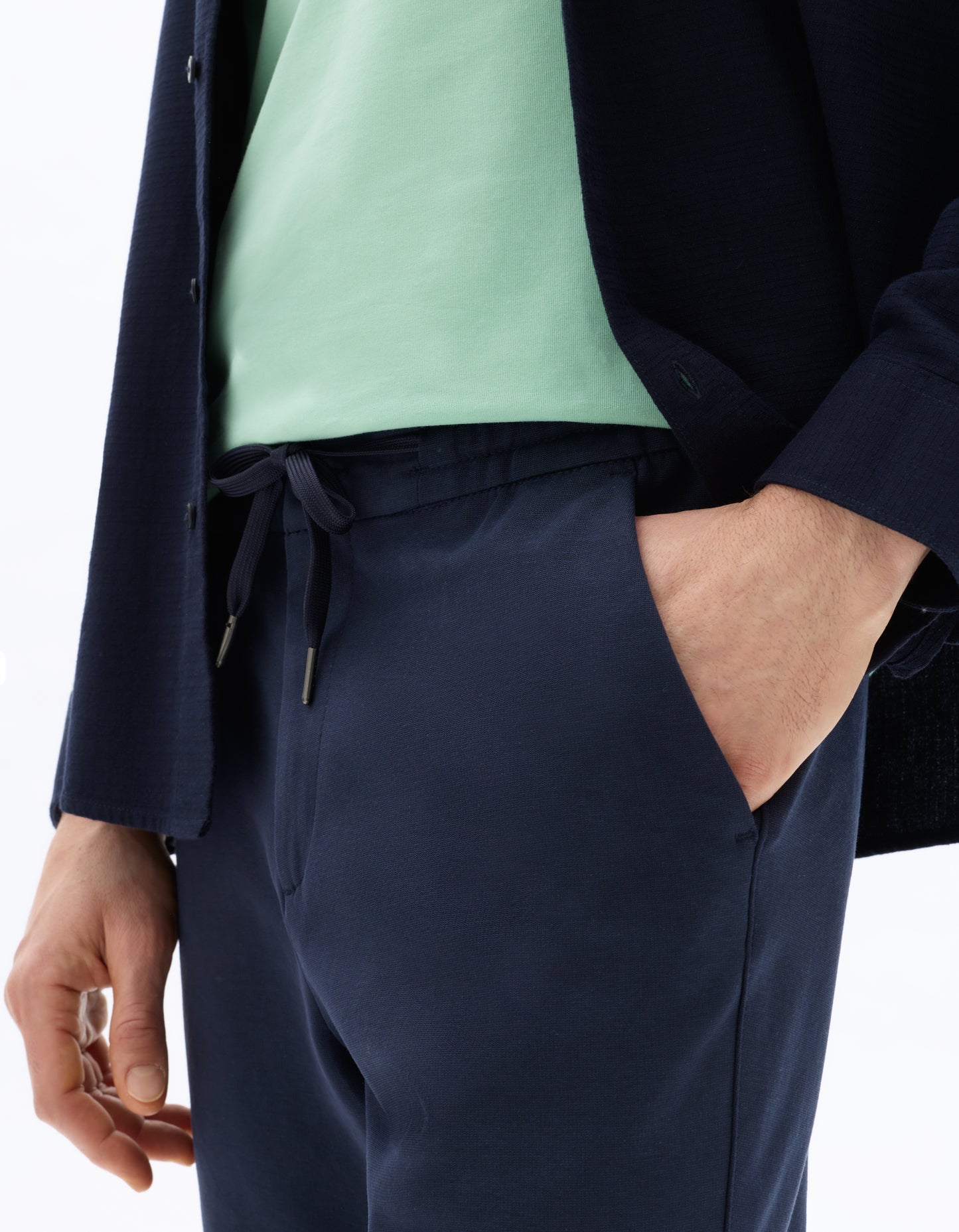 Slim Fit Polyester Trousers - Navy Blue