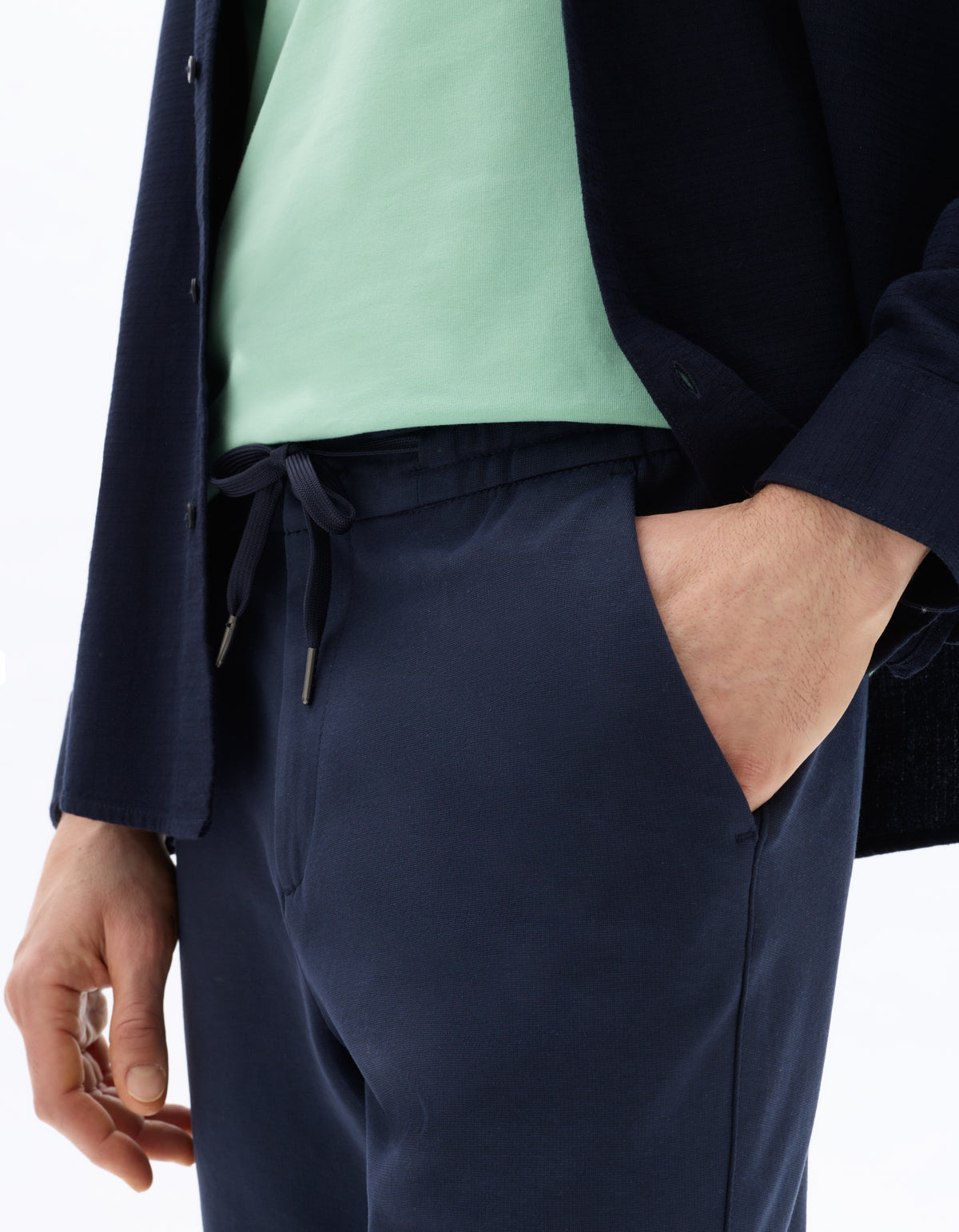 Slim Fit Polyester Trousers - Navy Blue