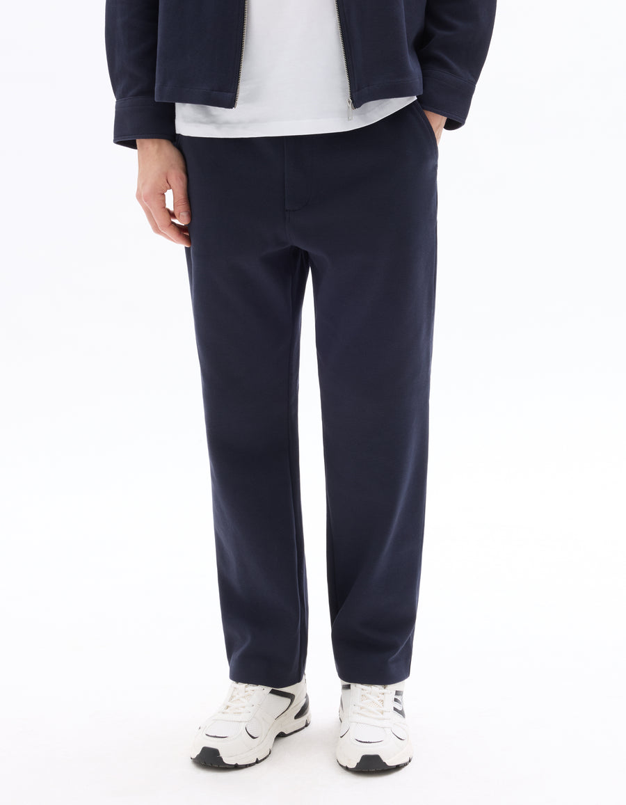 Straight Fit Polyester Trousers - Navy Blue