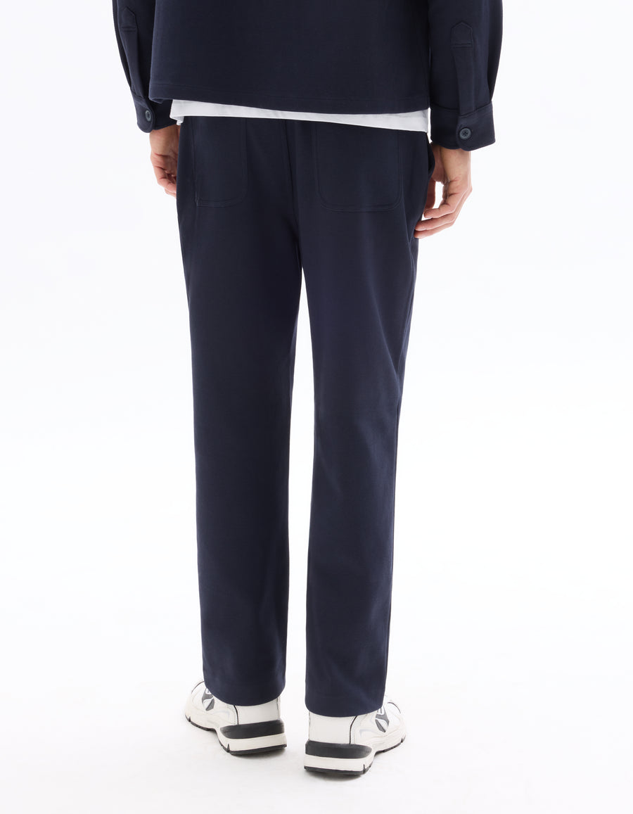 Straight Fit Polyester Trousers - Navy Blue
