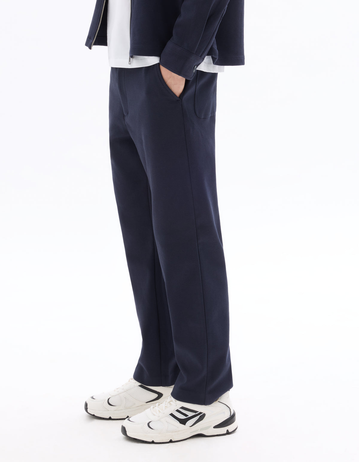 Straight Fit Polyester Trousers - Navy Blue