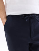 Straight Fit Polyester Trousers - Navy Blue