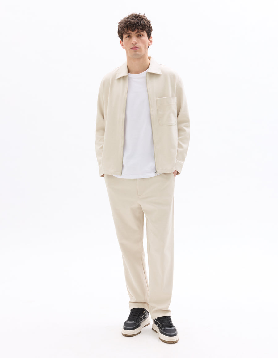Straight Fit Polyester Trousers - Beige