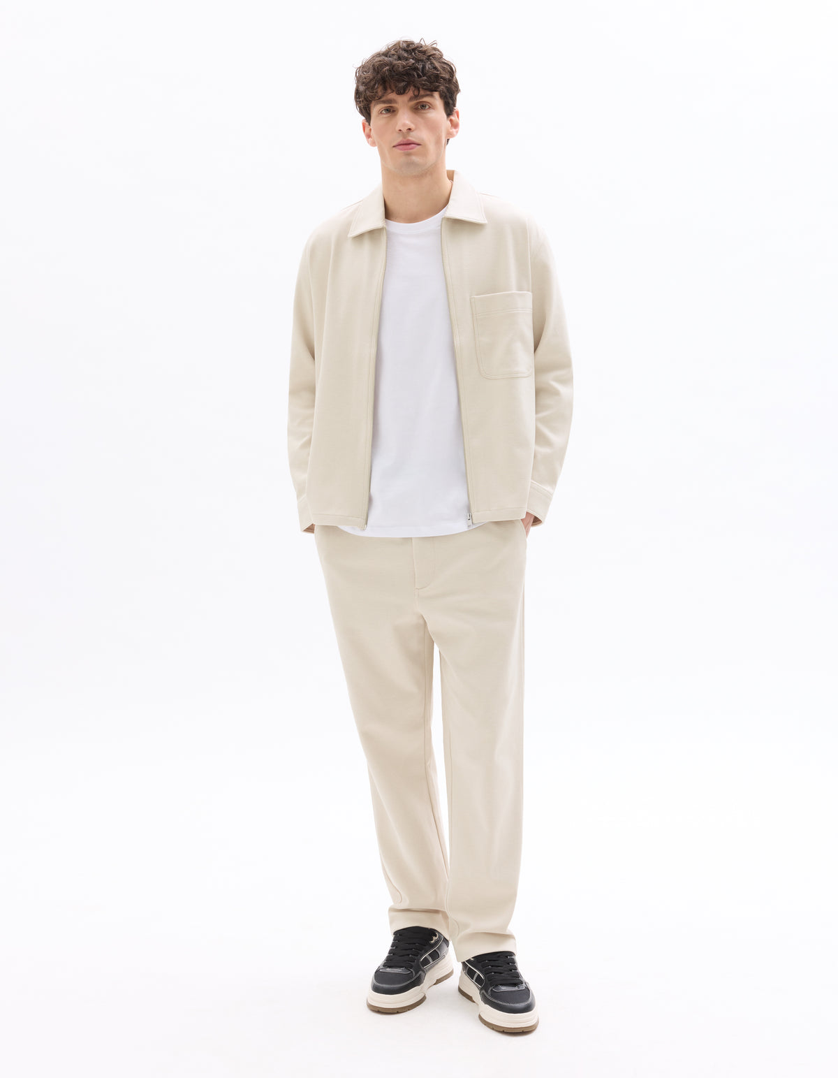 Straight Fit Polyester Trousers - Beige